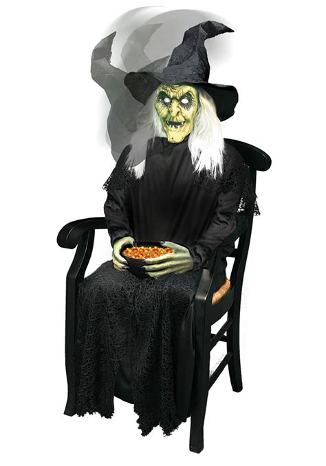 Make Your Trick or Treat Setup Unforgettable with a Witch Animatronic Doll in a Seated Pose